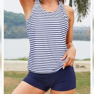 Yonique  2 Piece Top Without Bra & Boy  Shorts  Swimwear NWT Size L